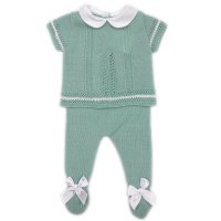 MC726-Sage: Baby Double Bow Knitted 2 Piece Set (0-9 Months)